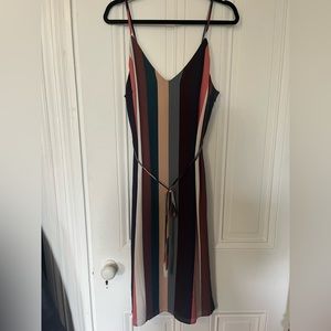 Erina Mauve Multi Stripe Belted Midi Slip Dress